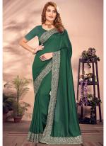 Vichitra Blooming Bottle Green Party Wear Embroidery Work Saree